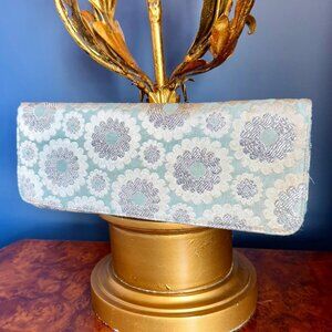 Kotur Jacquard Sky Blue and Silver Rectangular Evening Clutch Bag
